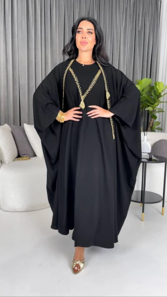 Bisht Abaya with Dress, Black IB248